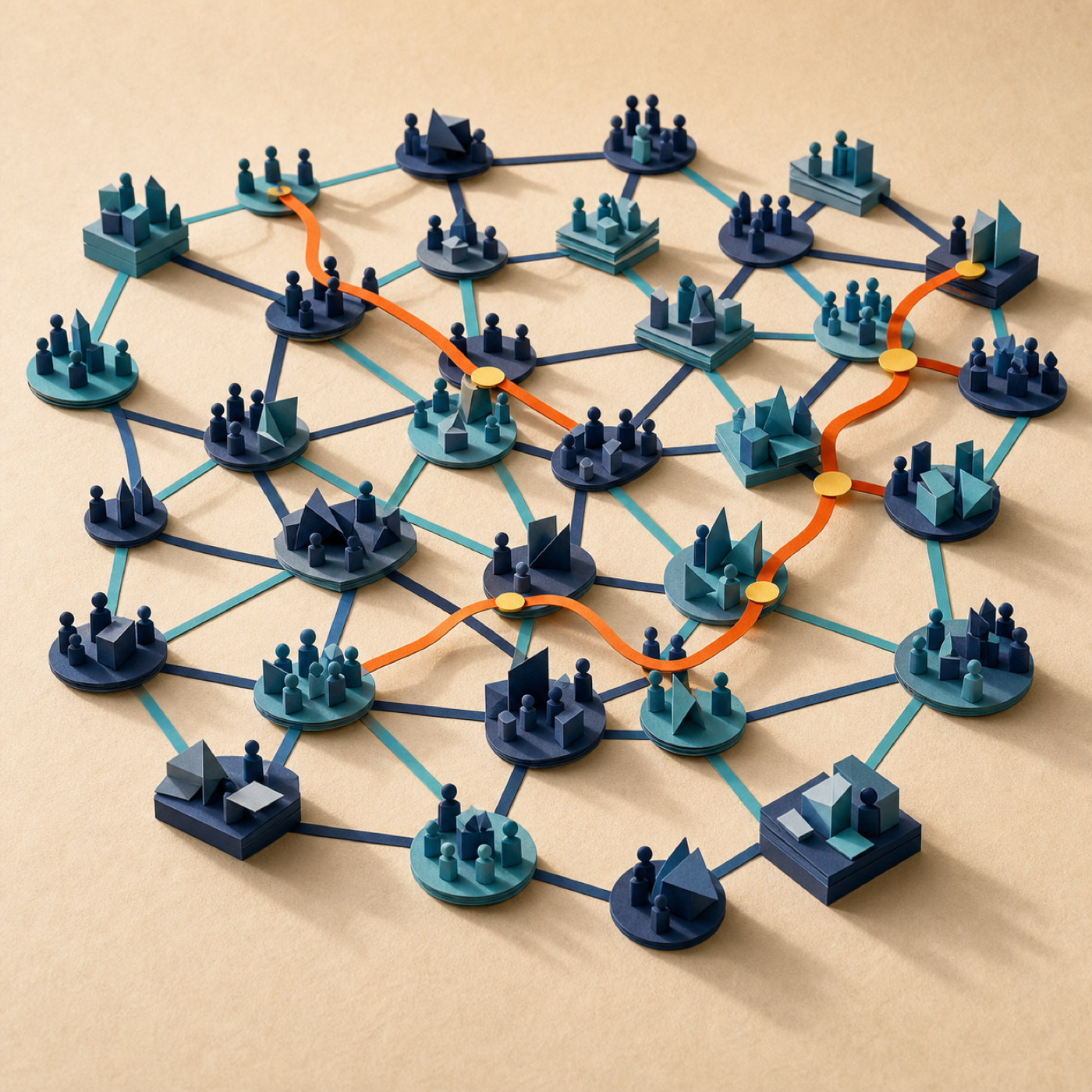 Een organisatiebreed netwerk van teams en onderdelen wordt door een gezamenlijke beweging verbonden